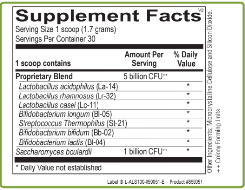Aceva Pedia-Biotic Supplement Fact Panel