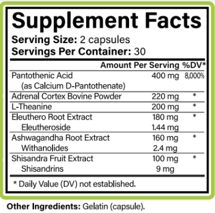 Aceva Adrenal Restore Supplement Fact Panel